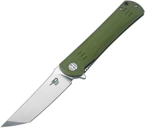 Bestech Knives Kendo G10 Linerlock Green Handle Folding Tanto Blade Knife