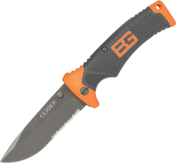 Gerber Bear Grylls Linerlock Gray Serrated Folding Knife w/ Sheath 0752