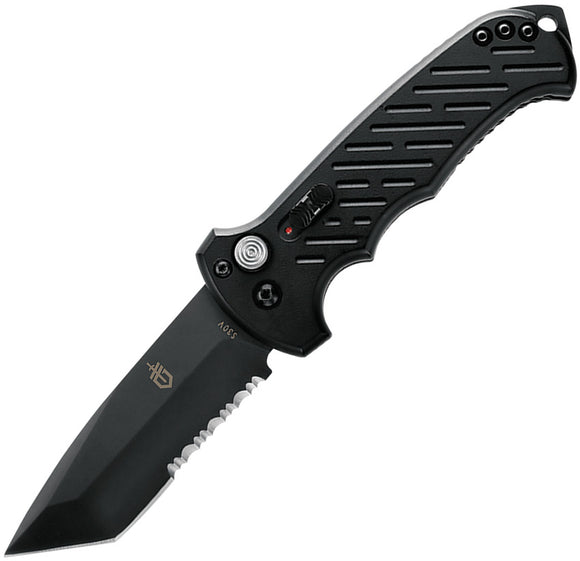 Gerber Automatic 06  Knife Button Lock Black Aluminum  CPM-S30V Serrated Blade 0850