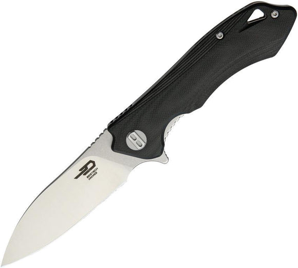 Bestech Knives Beluga Linerlock Stonewash Folding Blade Black Handle Knife