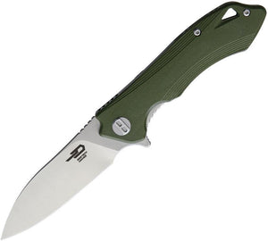 Bestech Knives Beluga Linerlock Stonewash Folding Blade Green Handle Knife