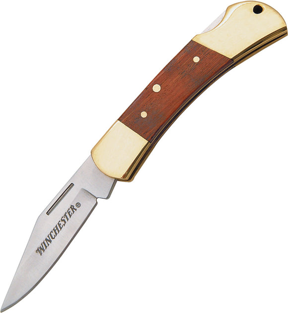 Winchester Hunter Lockback Wood Handle Brass Bolster Folding Knife G1324