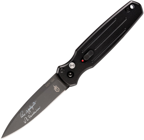 Gerber Automatic Mini Covert Knife Button Lock Black Aluminum CPM-S30V 1394