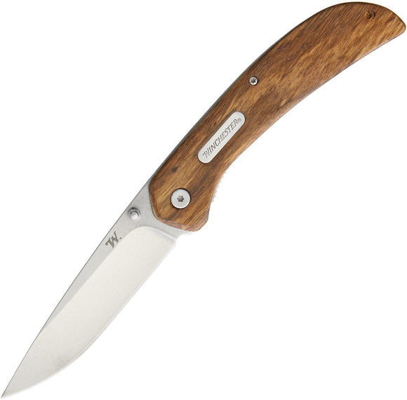 Winchester Heel Spur Linerlock Wood Handle Stonewash Folding Knife G1509