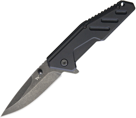 Winchester FMJ Linerlock Black Aluminum Handle Clip Pt. Folding Knife G1512