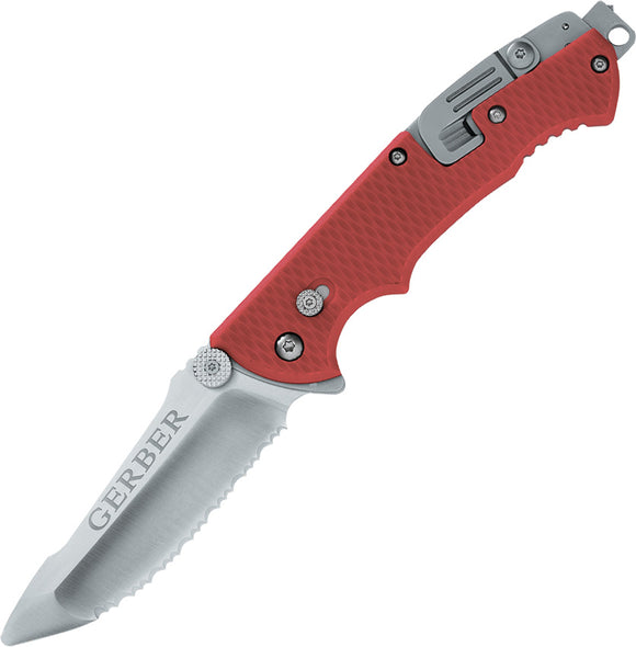 Gerber Hinderer Rescue Knife Serrated Red Folding Knife 1534