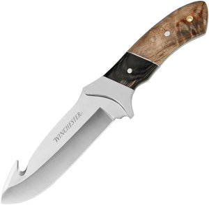 Winchester Burl Wood Gut Hook 9.75" Full Tang Fixed Blade Knife 2241783