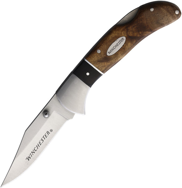 Winchester Burl Wood Handle Lockback Stainless Folding Clip Blade