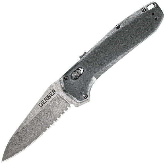 Gerber Highbrow Compact A/O Spring Assisted Part. Serrated Knife Pivot Lock Gray G30001638