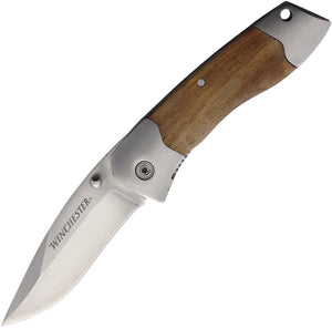Winchester 3.0 Wood Handle Folding Pocket Knife + Pocket Clip 0306