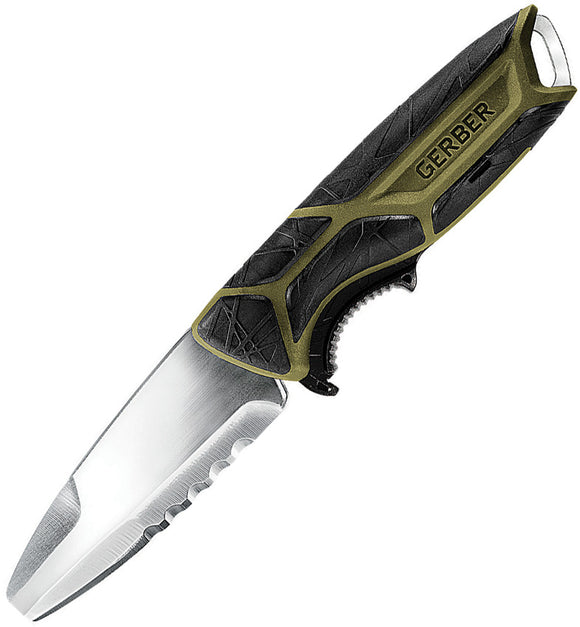 Gerber CrossRiver Sage Green Full Tang Serrated Fixed Blade Knife 3414