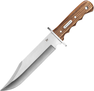 Winchester 14" overall Double Barrel Zebra Wood Bowie Knife + Sheath 3435