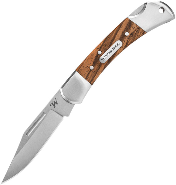 Winchester Lasso Zebra Wood Lockback Folding Knife 3440