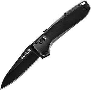 Gerber Highbrow Pivot Lock A/O Black Aluminum Folding 7Cr17 Serrated Pocket Knife 3675