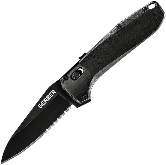 Gerber Highbrow Pivot Lock A/O Black Aluminum Folding 7Cr17 Serrated Pocket Knife 3675