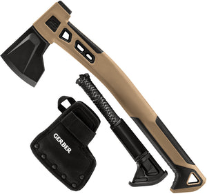 Gerber Bushcraft Fixed Blade Axe Tan/Black Synthetic Stainless Hatchet 3783
