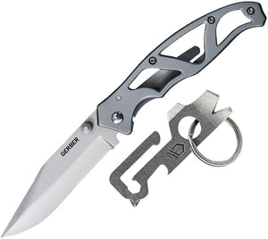 Gerber Paraframe Stainless Folding Pocket Knife & Mullet Keychain 2pc Set 3999