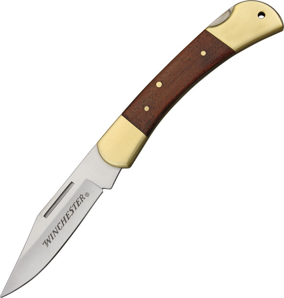 Winchester Hunter Lockback Brown Wood Folding Stainless Pocket Knife 41322