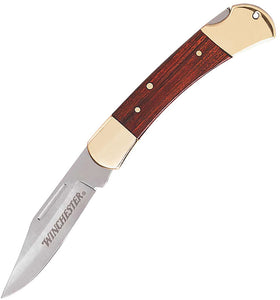 Winchester Brown Wood handle Lockback 4.25" closed Ffolding Pocket Knife 41323