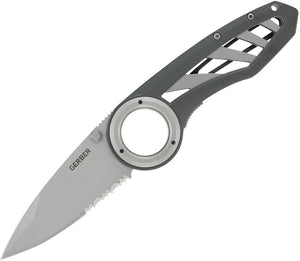 Gerber Remix Linerlock Partially Serrated Drop Pt Gray Folding Knife 41969