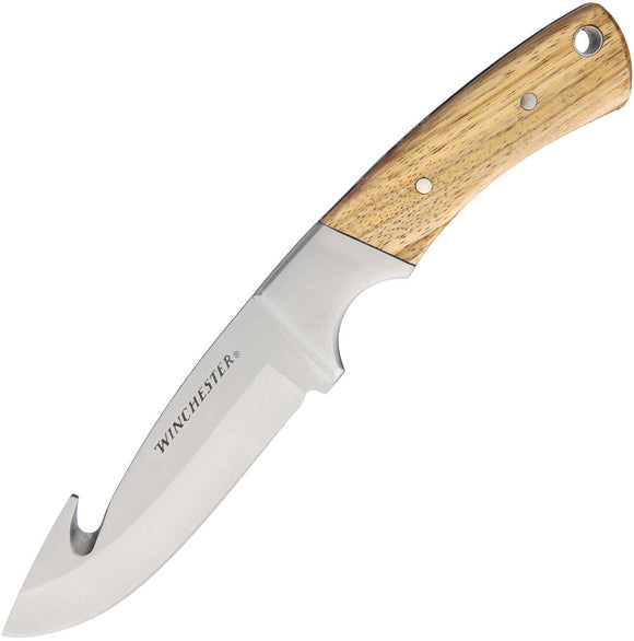 Winchester Ersatz Guthook Wood Handle Fixed Blade Knife + Sheath 49434