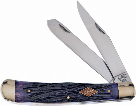 German Bull Blue Pick Bone Trapper Bone Handle Folding Stainless Knife 010BLPB