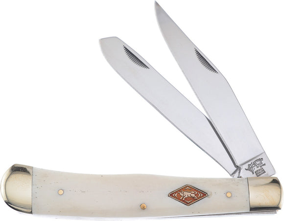 German Bull Smoothbone Trapper White Bone Handle Folding Stainless Knife 010SB