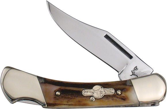 German Bull Lockback Brown Jigged Bone Handle Lockback Stainless Clip Knife 110