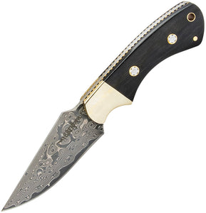 Hibben 7.5" Damascus Sidewinder Black Pakkawood Fixed Blade Knife + Sheath 5058d