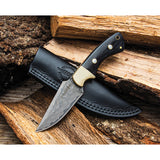 Hibben 7.5" Damascus Sidewinder Black Pakkawood Fixed Blade Knife + Sheath 5058d