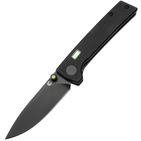 Glow Rhino Fermi Linerlock Black G10 Folding D2 Steel Green Stud Knife R103