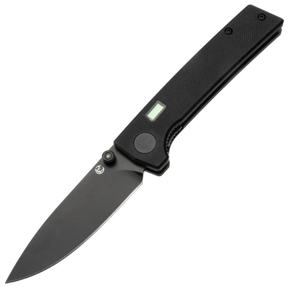 Glow Rhino Fermi Linerlock Black G10 Folding D2 Steel Drop Pt Pocket Knife R104