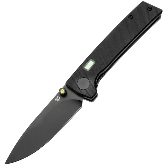 Glow Rhino Fermi Linerlock Black G10 Folding D2 Steel Yellow Stud Knife R105