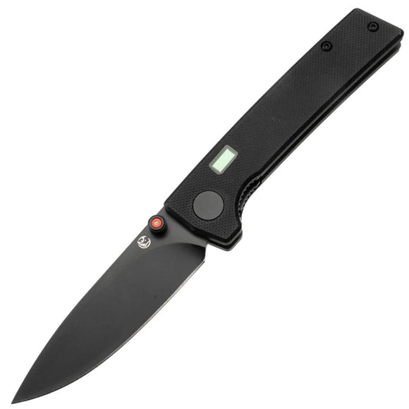 Glow Rhino Fermi Linerlock Black G10 Folding D2 Steel Red Stud Knife R106