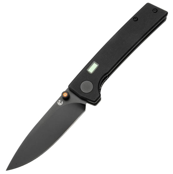 Glow Rhino Fermi Linerlock Black G10 Folding D2 Steel Orange Stud Knife R107