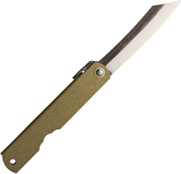 Higonokami Knives No 1 Bronze Folding Pocket Knife Blue Paper Steel Blade