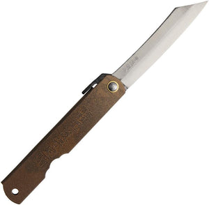 Higonokami Knives No 2 Bronze Folding Pocket Knife Blue Paper Steel Blade