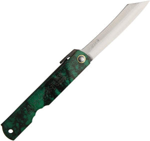 Higonokami Knives Green/Black Folding Pocket Knife Blue Paper Steel Blade