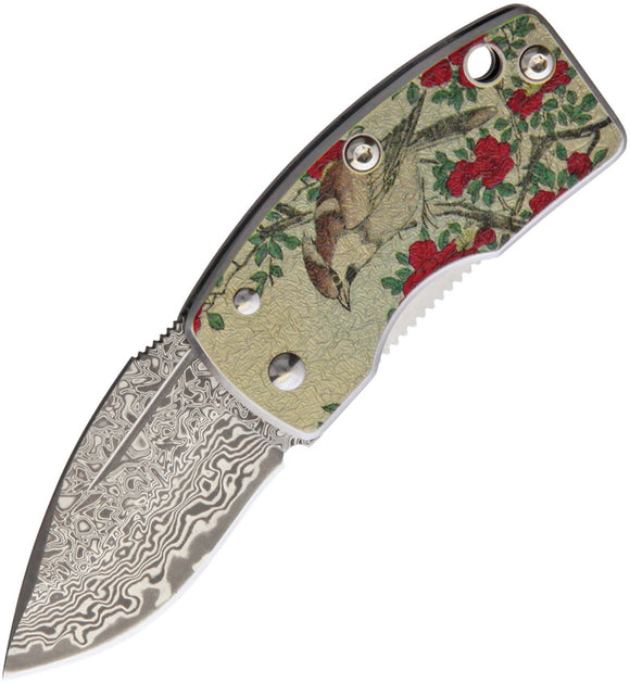 G.Sakai Money Clip Framelock Bird Damascus Folding Knife 11610