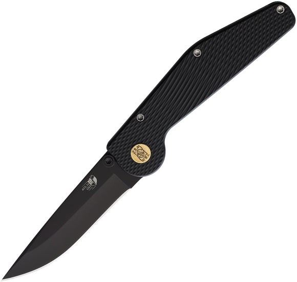 GT Knives Automatic Police Knife Button Lock Black Aluminum ATS-34 Drop Point Blade 103