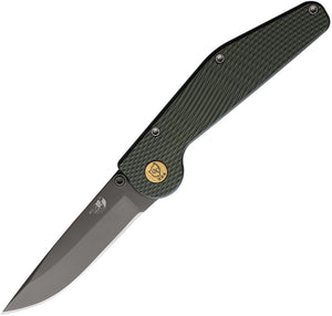 GT Knives Automatic Police Knife Button Lock Green Aluminum ATS-34 Drop Point Blade 111