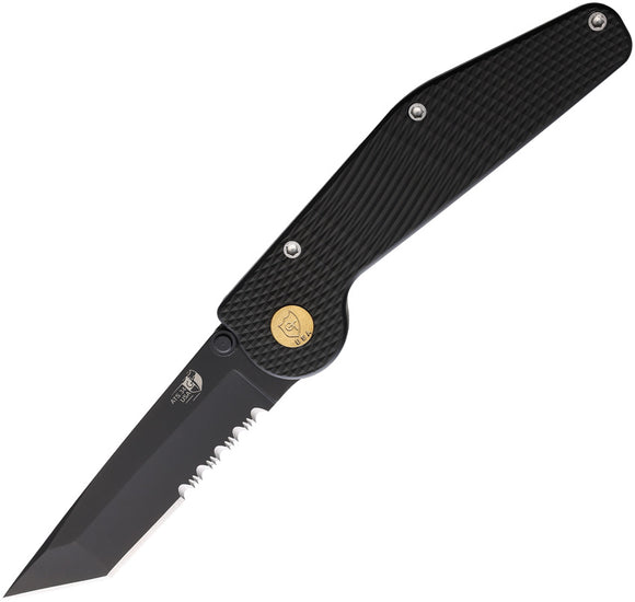 GT Knives Automatic Police Knife Button Lock Black Aluminum Partially Serrated ATS-34 Tanto Blade 304