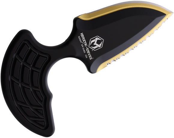 Heretic Knives Sleight Black & Gold Aluminum Serrated 20CV Push Dagger w/ Sheath 0509C