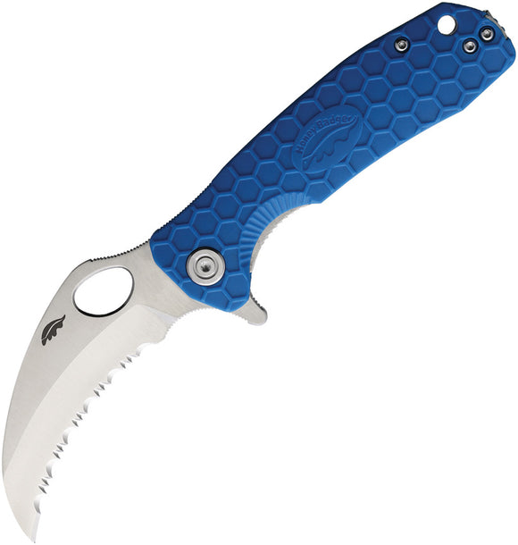 Honey Badger Knives Medium Blue Claw Serrated D2 Folding Knife 1128