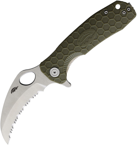 Honey Badger Knives Medium Claw Green Serrated Linerlock Folding Knife 1133