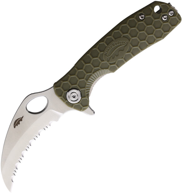 Honey Badger Knives Small Claw Linerlock Green GRN Folding Serrated Knife 1153