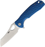 Honey Badger Knives Large Warncleaver Linerlock Blue GRN Folding D2 Knife 1158