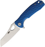 Honey Badger Knives Warncleaver Linerlock Blue GRN Folding D2 Steel Knife 1164