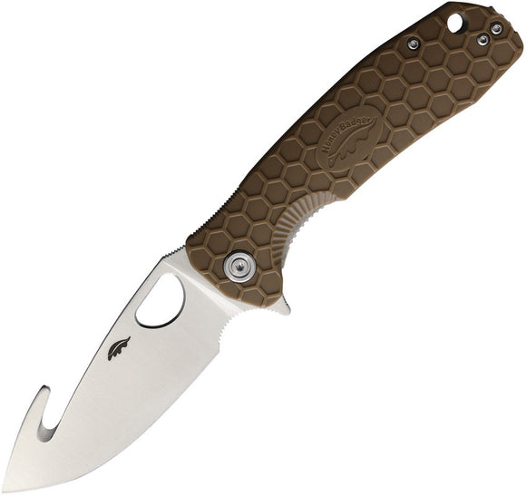 Honey Badger Knives Large Hook Linerlock Tan GRN Folding 8Cr13MoV Knife 1252