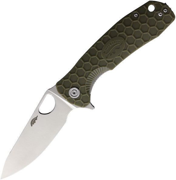 Honey Badger Knives Large Leaf Linerlock Green Folding 8Cr13MoV Knife 1290